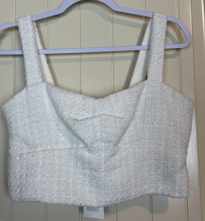 A loves A off white tweed crop top sleeveless bustier lined, sz L NWT $69
