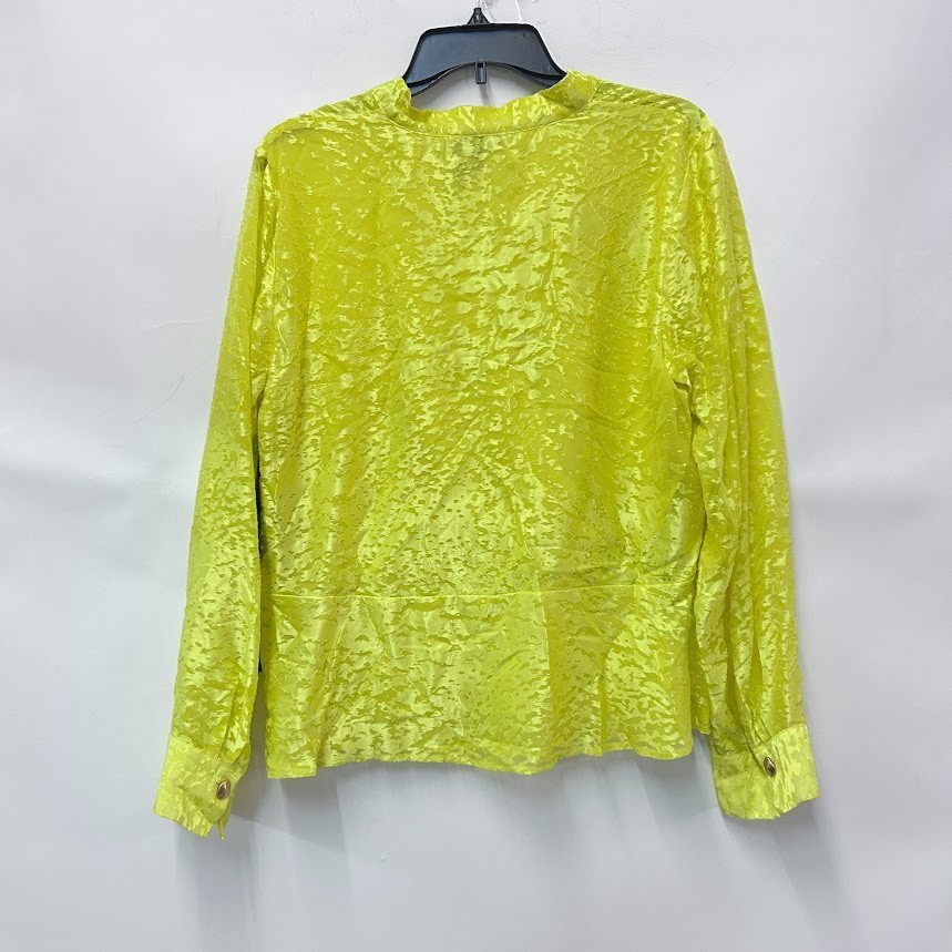 Donna Karan Womens L Long Poison Yellow Faux Wrap V Neck Blouse Top NWT O80
