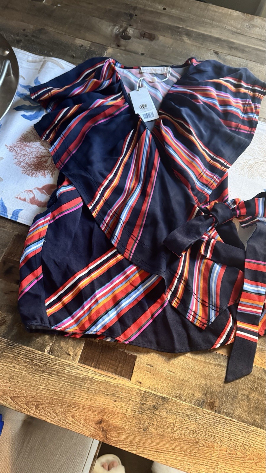 Tory Burch Blue Striped Adelia Blouse Size 00 NWT