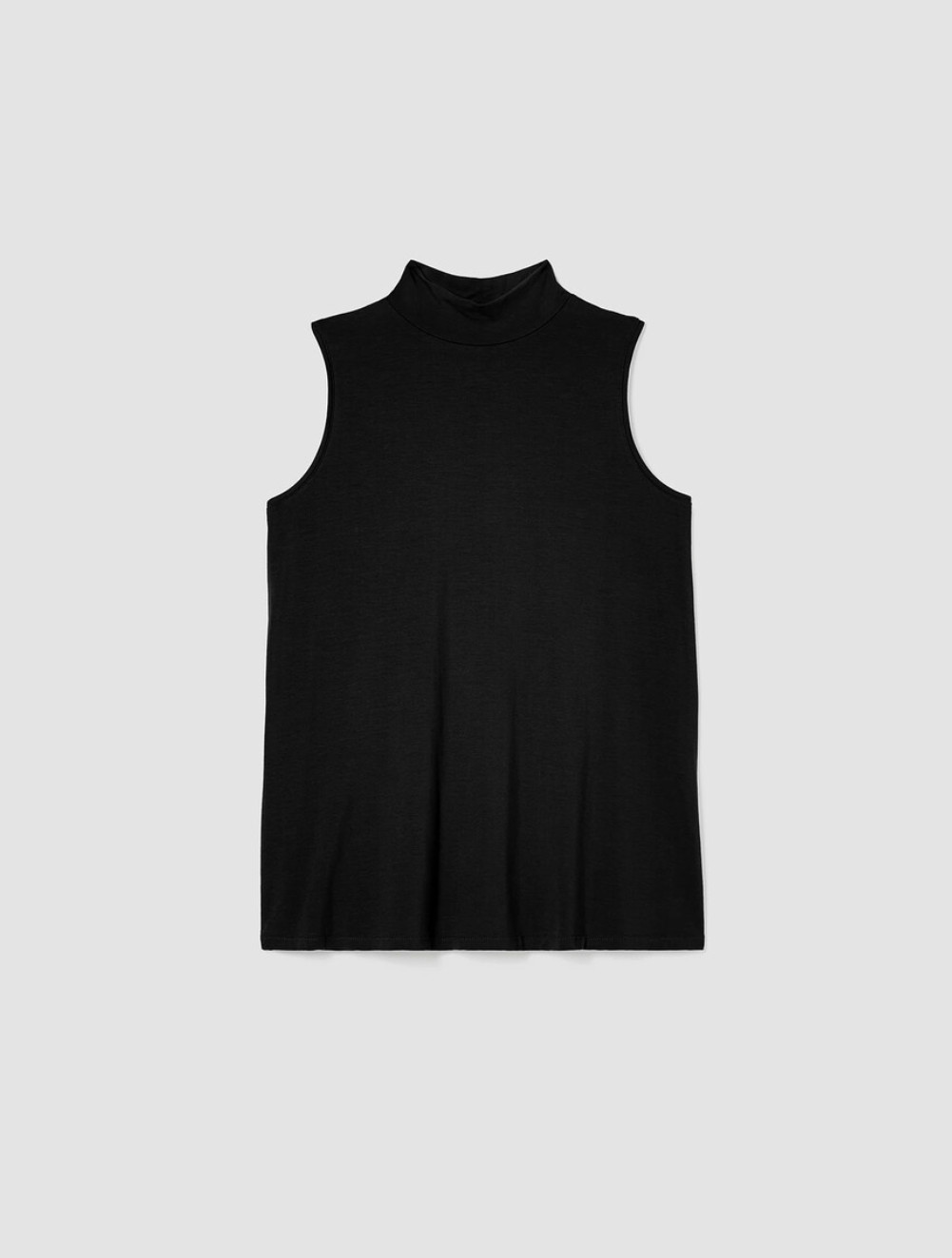 Eileen Fisher Black Long Length Fine Jersey Mock Neck Tank Sz L