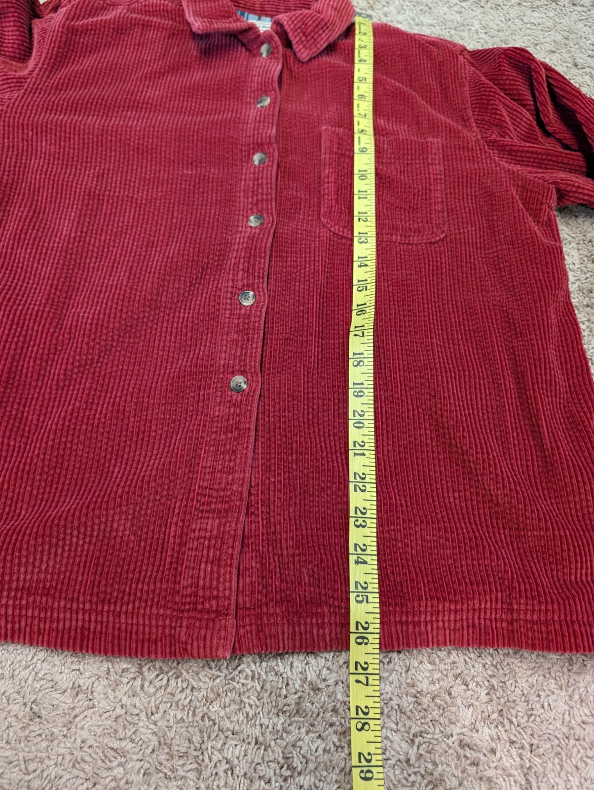 LL Bean Comfort Corduroy Petite Large Shirt Womens Red Flannel Lined Wale Jacket