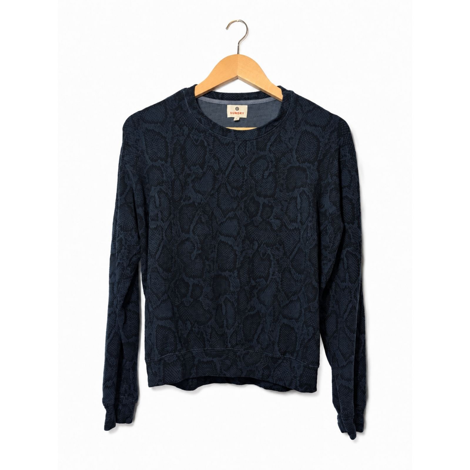 Sundry Navy Snake Print Sweatshirt S Made in USA Soft French Terry Pullover