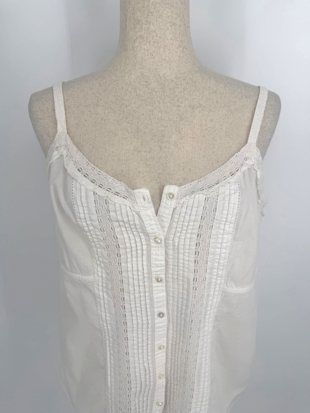 Arizona Jean Co Pleated Button Up Cotton Lightweight Tank Top Women Large White