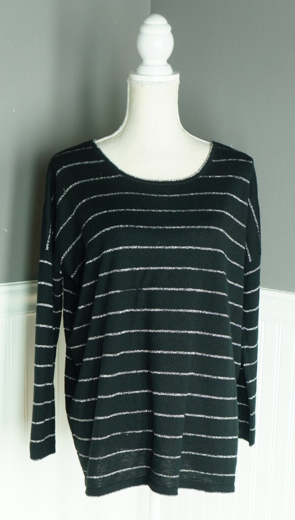 J. Jill Women’s Petite S Black Silver Striped Wool Angora Rabbit Blend Tunic Top