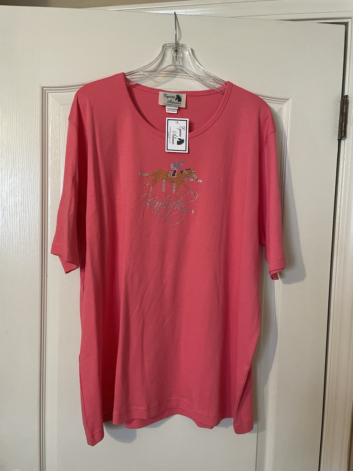 Equine Artwear Women’s Melon Kentucky Derby Jockey Shirt Top Size 2X Rhinestone