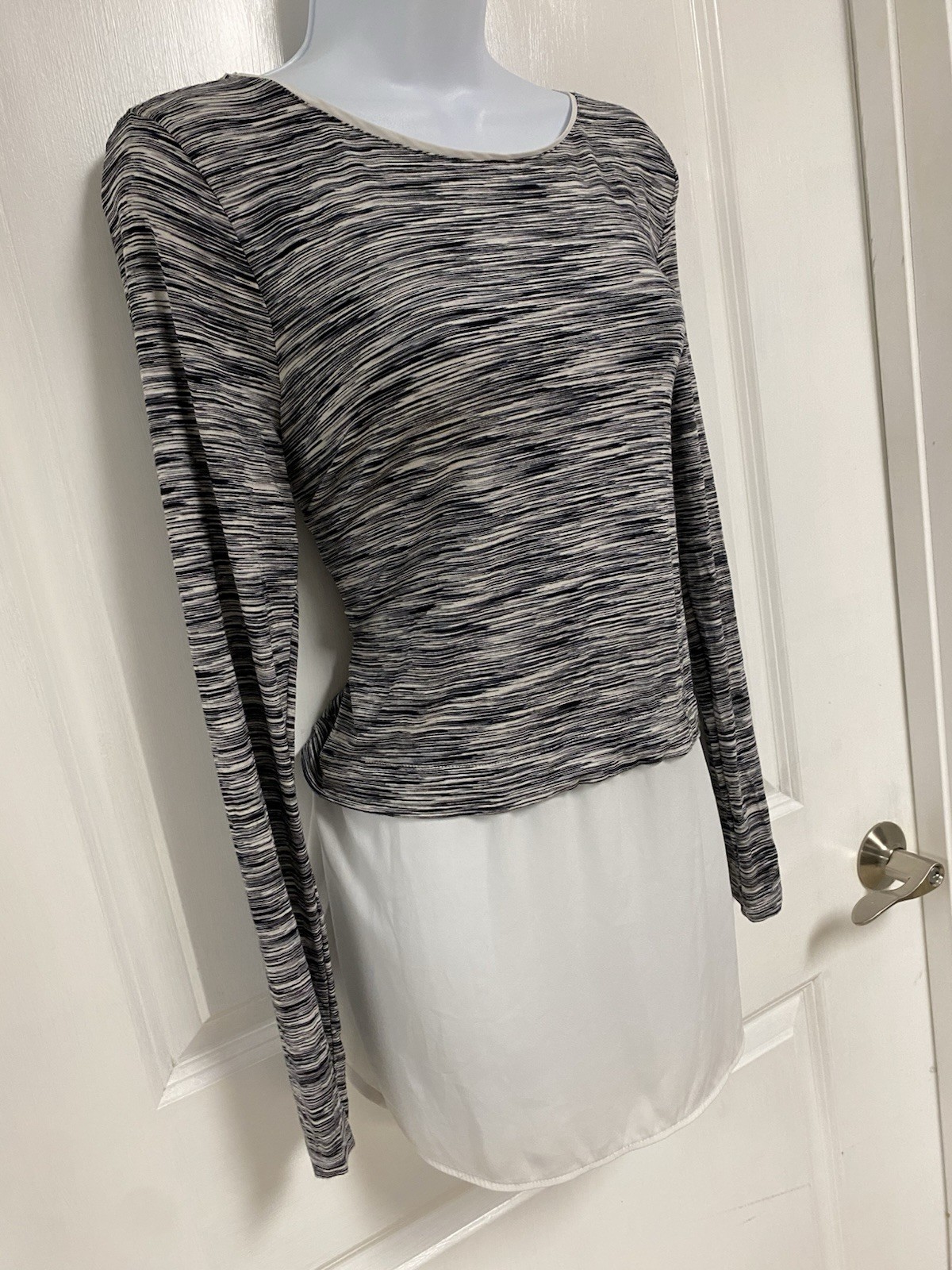 White House Black Market Black & Gray Layered Space-Dye Long Sleeve Top, Small