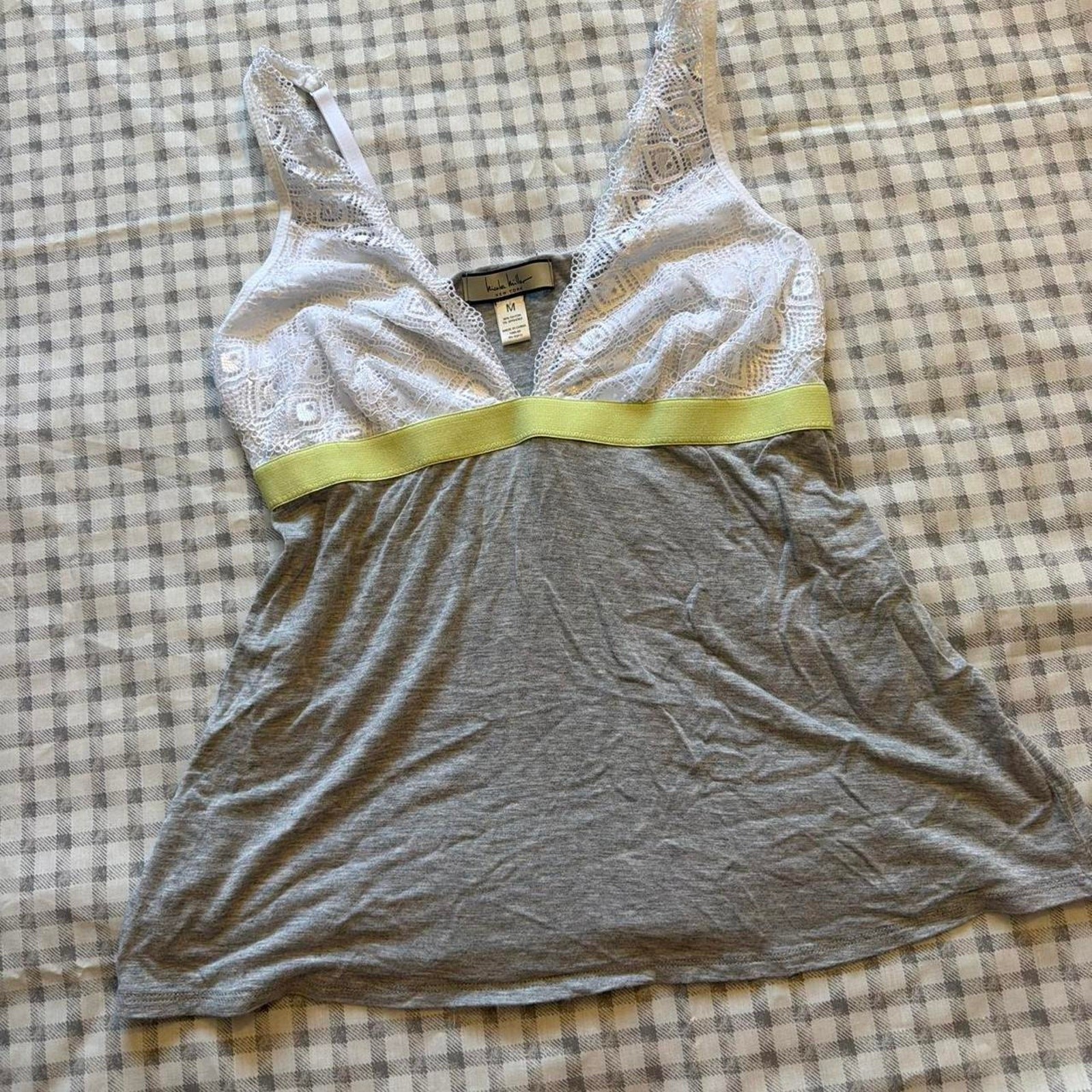white grey and green Nicole Miller babydoll top