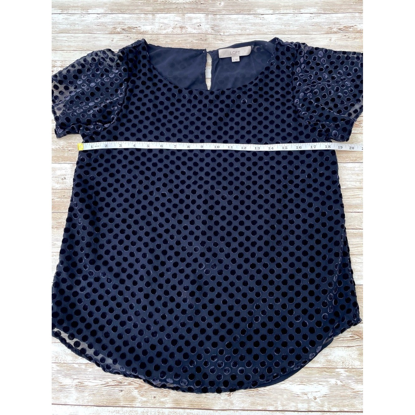 Loft Velvet Burnout Dot Top Sheer Nautical Navy Blue Flutter Sleeve Small EUC