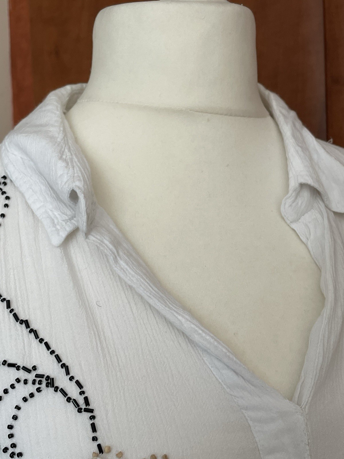 M&S Oversized Shirt Size 16 – 18 White Beaded Beach Holiday Inspo Loose Light