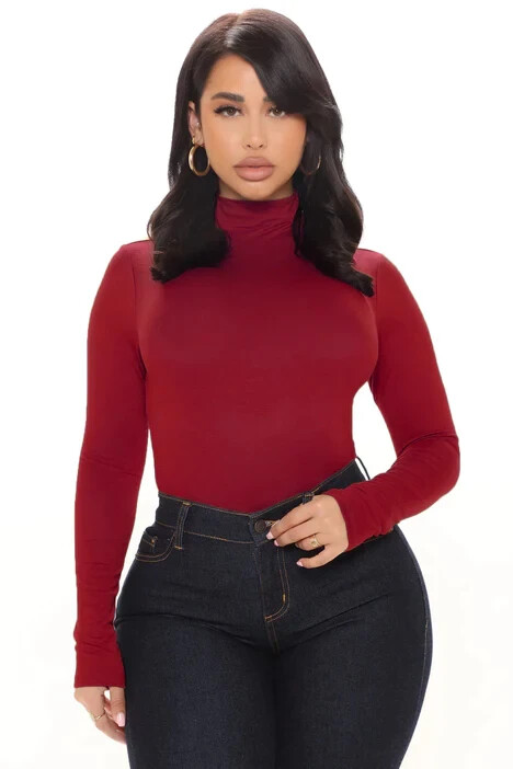 Fashion Nova Mock Neck Long Sleeve Blouse Top Avia Burgundy Size Medium new