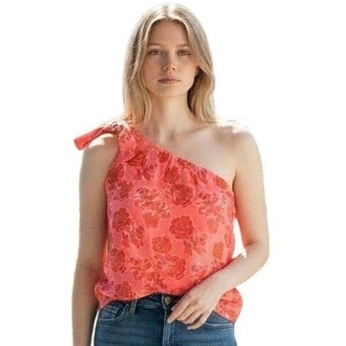 NWT Loft Womens XL Floral One Shoulder Tie Strap Blouse Pink Orange