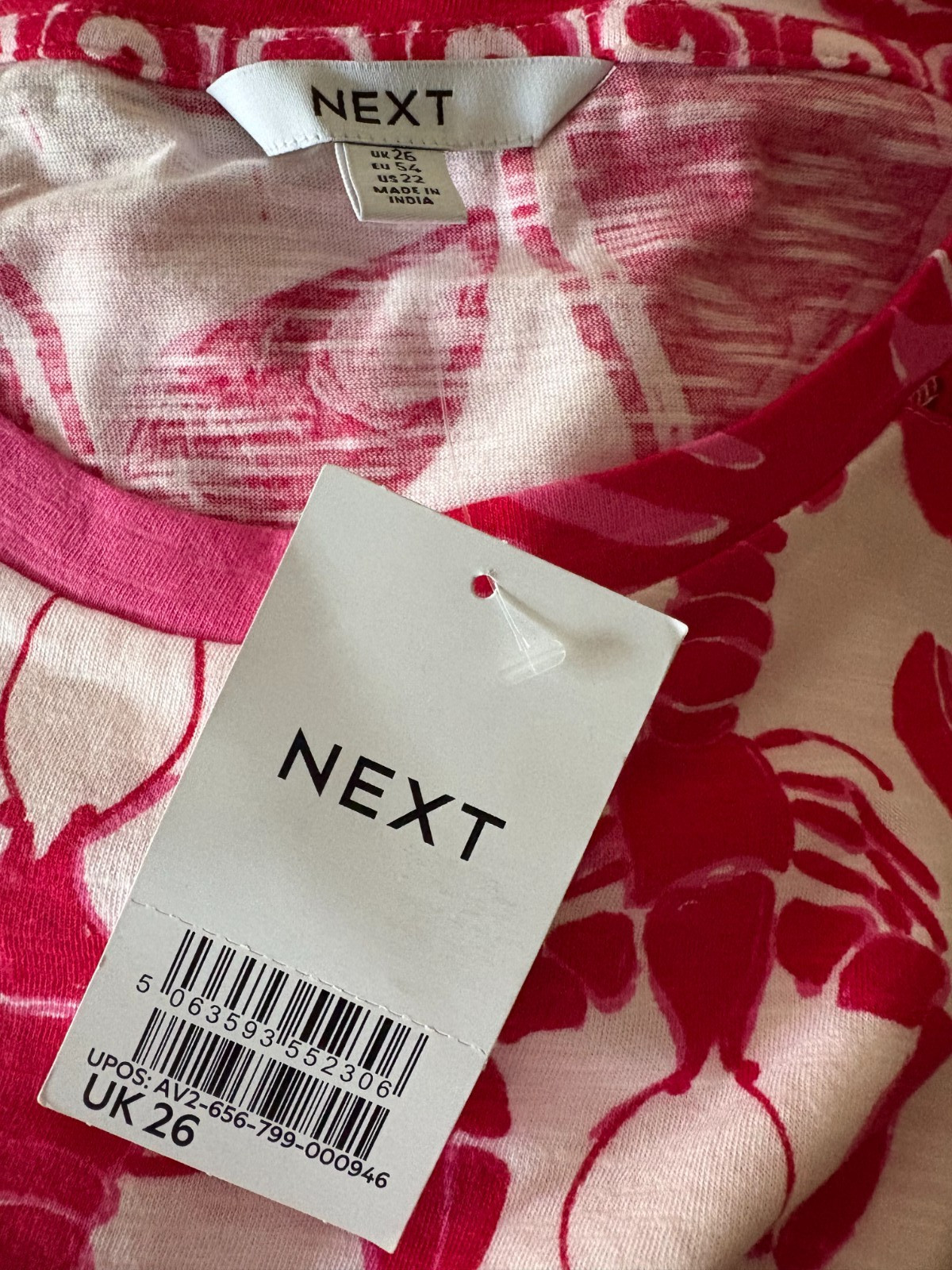 BNWT Ladies NEXT All Over RED & PINK Full LOBSTER Beach SEASHELL Print Top 26