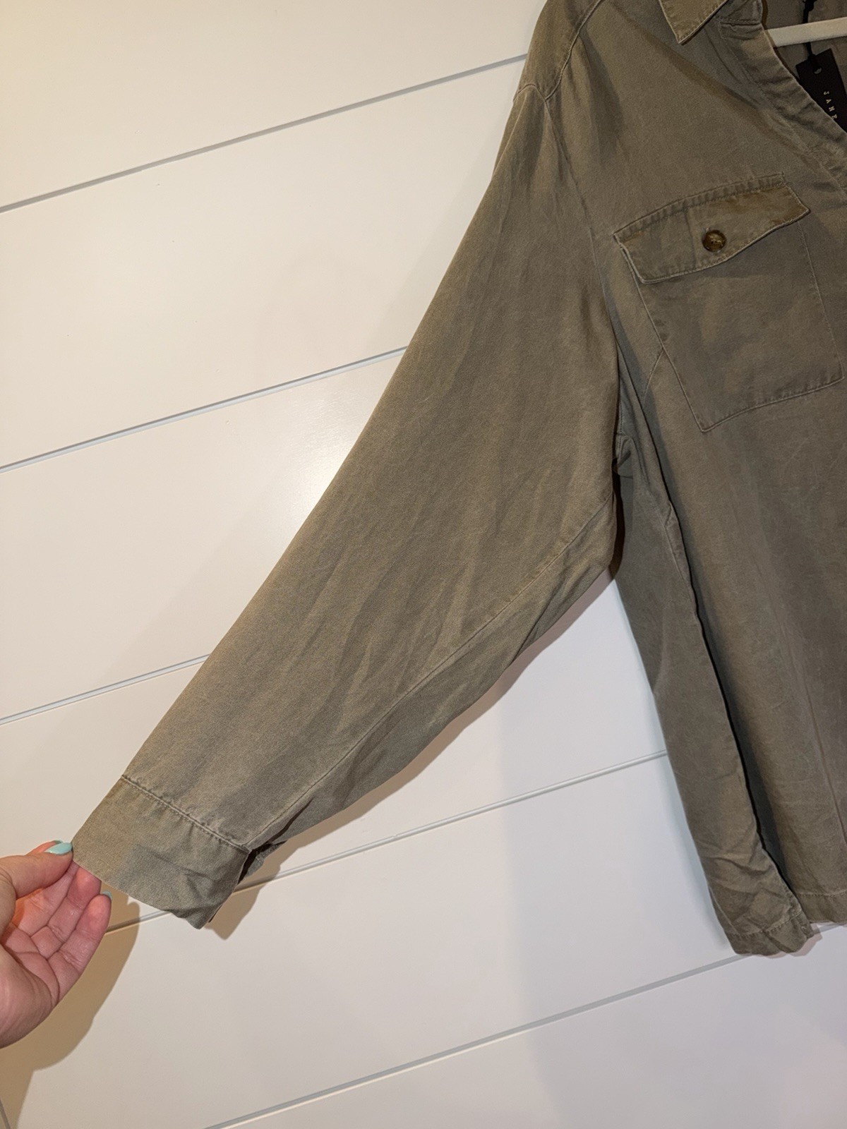 Jane Delancey NWT 1X Plus Garment Dye Utility Shirt Sage Green Roll Tab Blouse