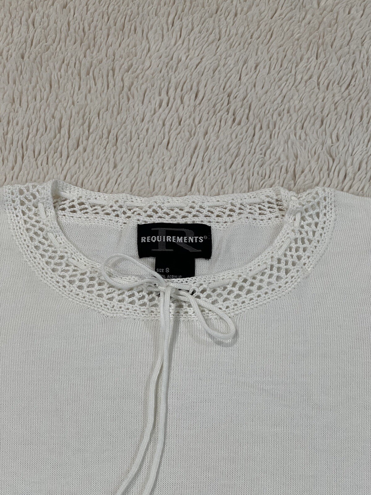 Requirements Crochet String tied Round Neckline White shirt 3/4 sleeves Size S