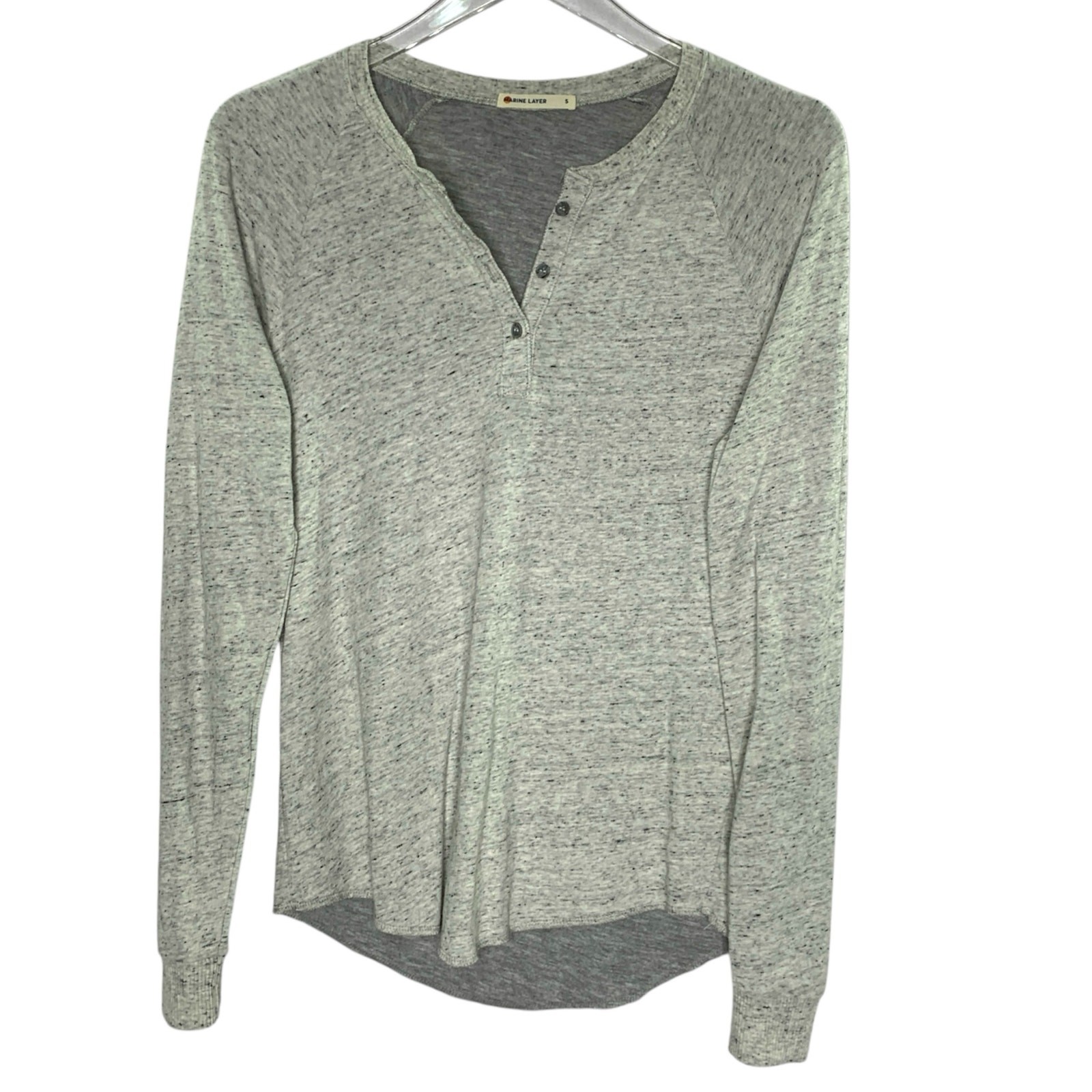 Marine Layer S Womens Slim Fit Double Knit Henley Tee Heather Gray