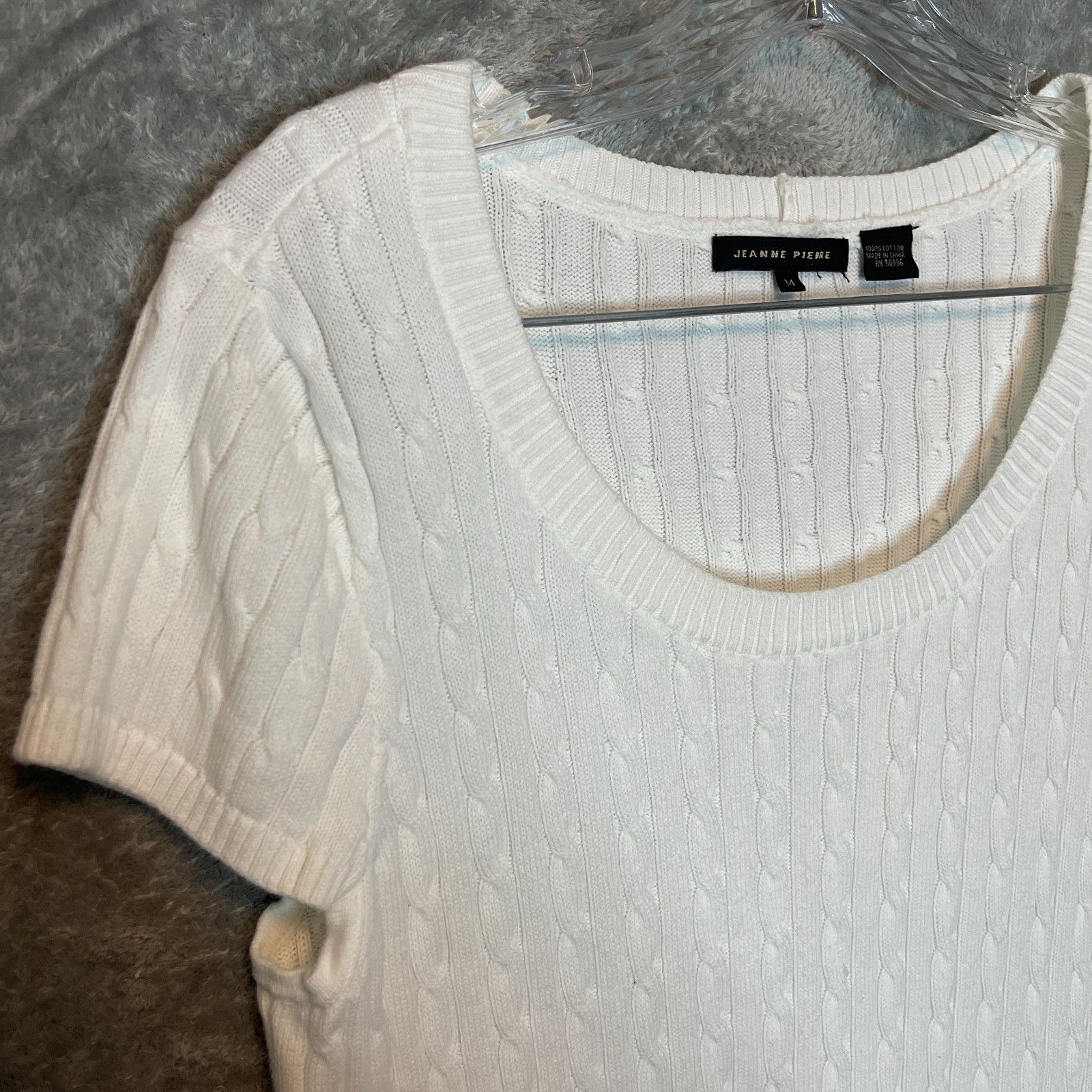 Womens Cable Knit Short Sleeve Sweater Top Size M Old Money Preppy Quiet Luxury