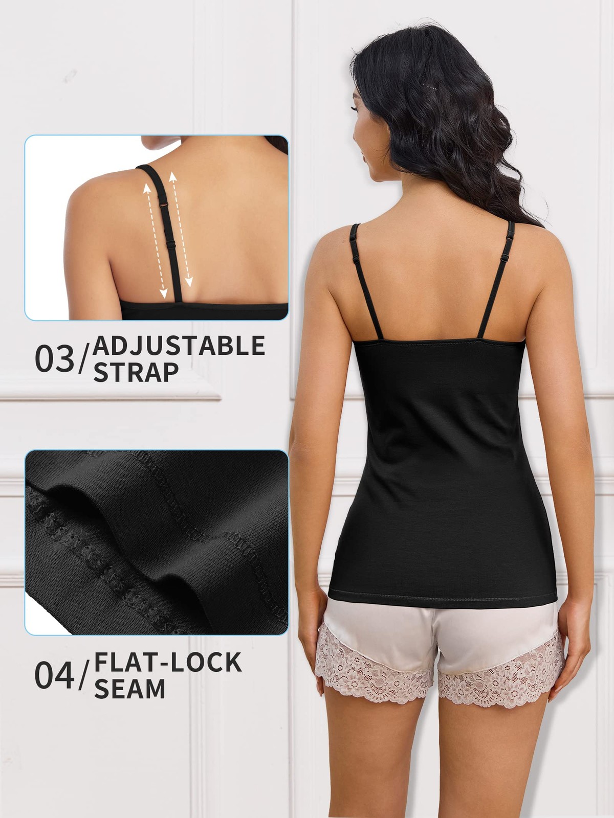 Women’s Spaghetti Strap Tank Top 2 Pack (#1 Black/Black, Medium)M