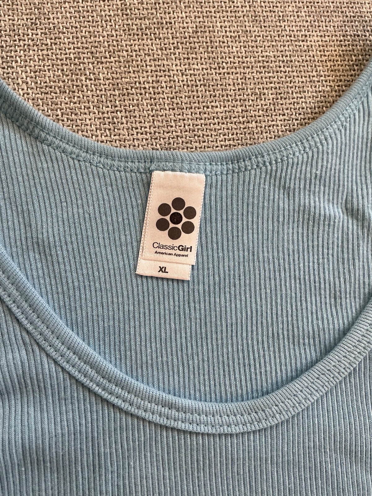 American Apparel Classic Girl Ribbed Tank Top Baby Blue Bedazzled XL