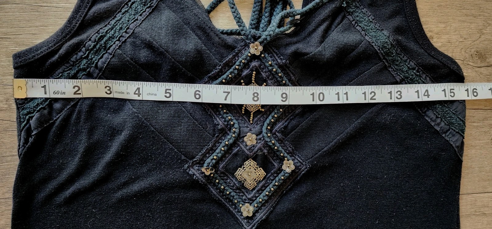 Murmur Black Boho Tunic Tank Top Women’s Medium – Embellished Festival Y2K