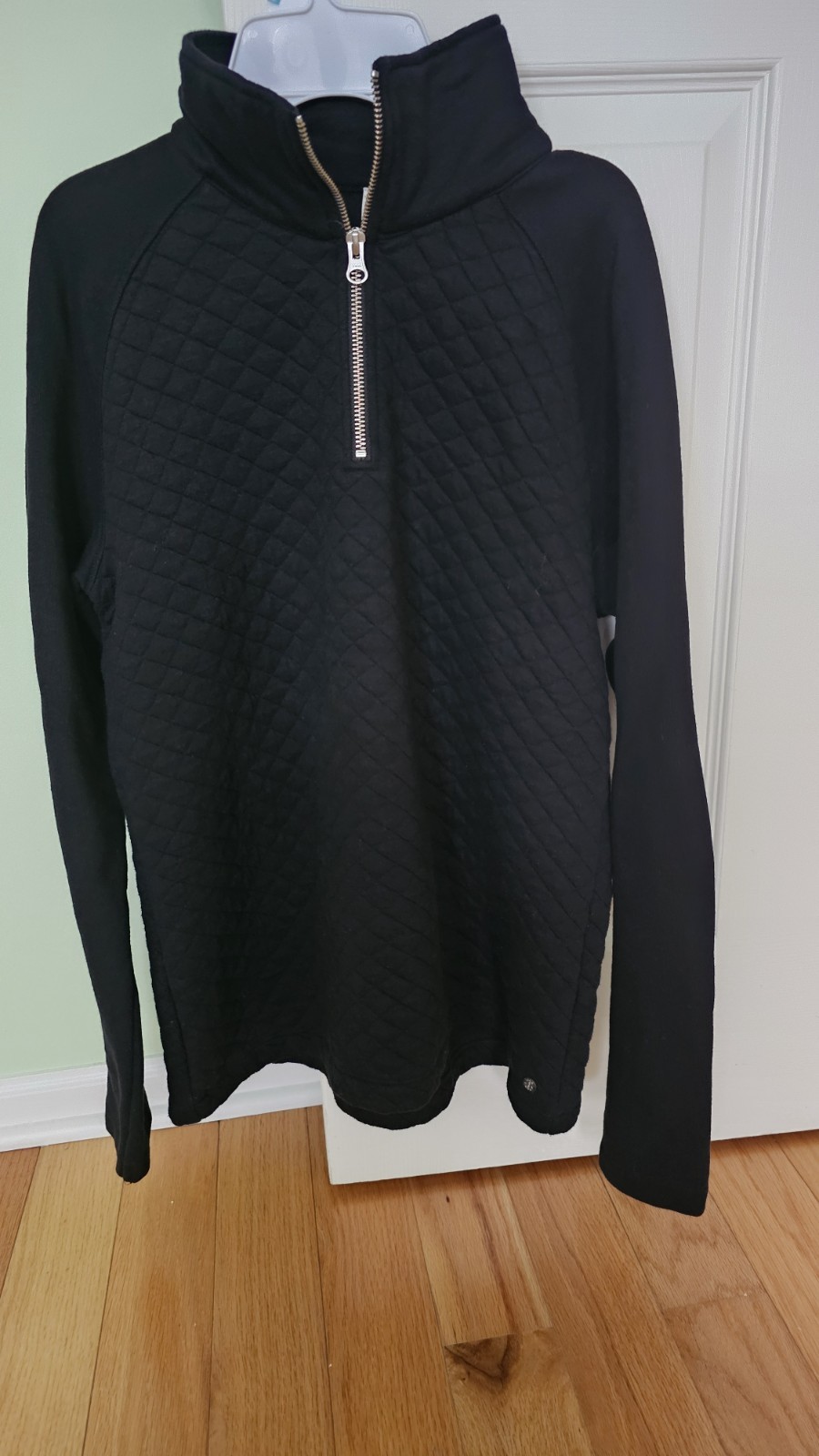 JAG Black Quilted Cotton Blended 1/2 Zip Mock Neck Pullover, Long Sleeve, Size S
