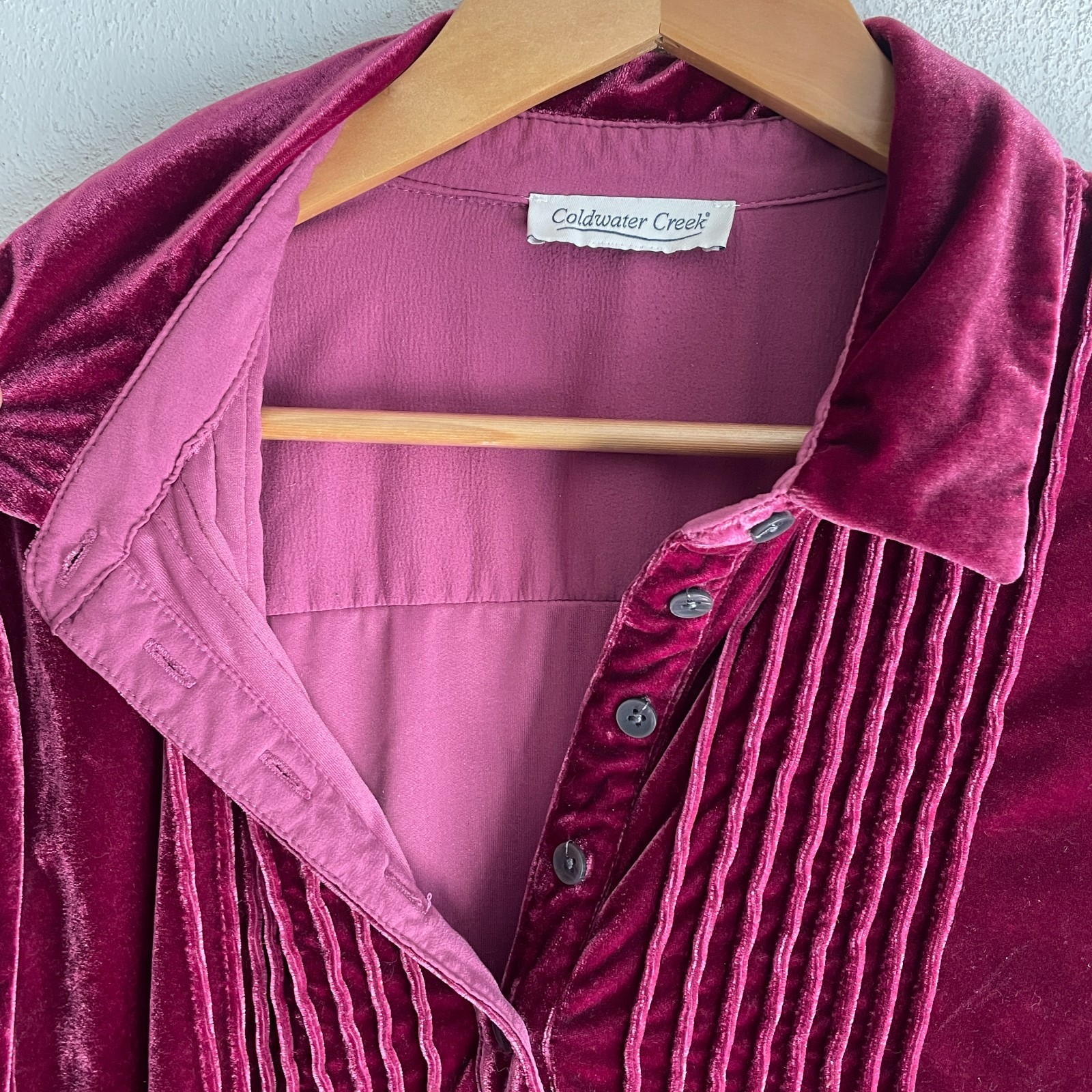 Vtg Coldwater Creek Blouse XL Pullover Velvet Magenta Victorian Goth Romantic