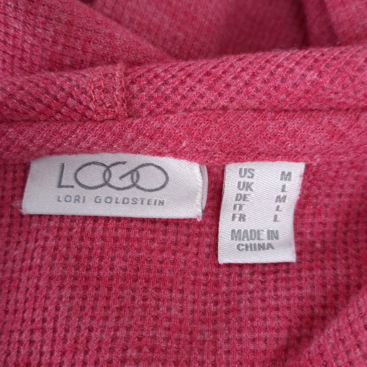 LOGO by Lori Goldstein Waffle Knit Pullover Hoodie M Berry Red Hi-Lo Hem Pockets