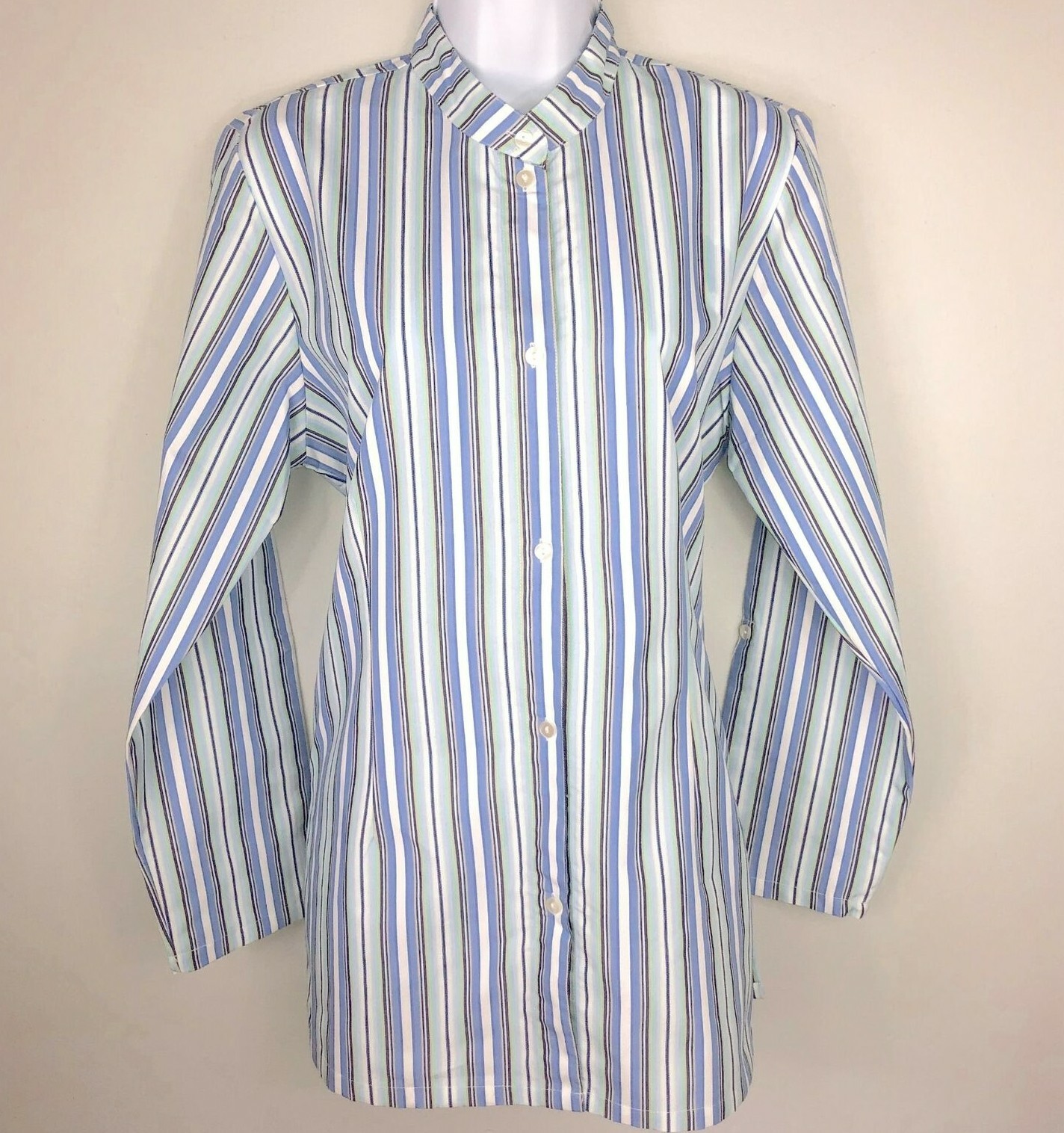 Norm Thompson Top sz M Blue White Striped Light Academia Corporate Workwear NEW