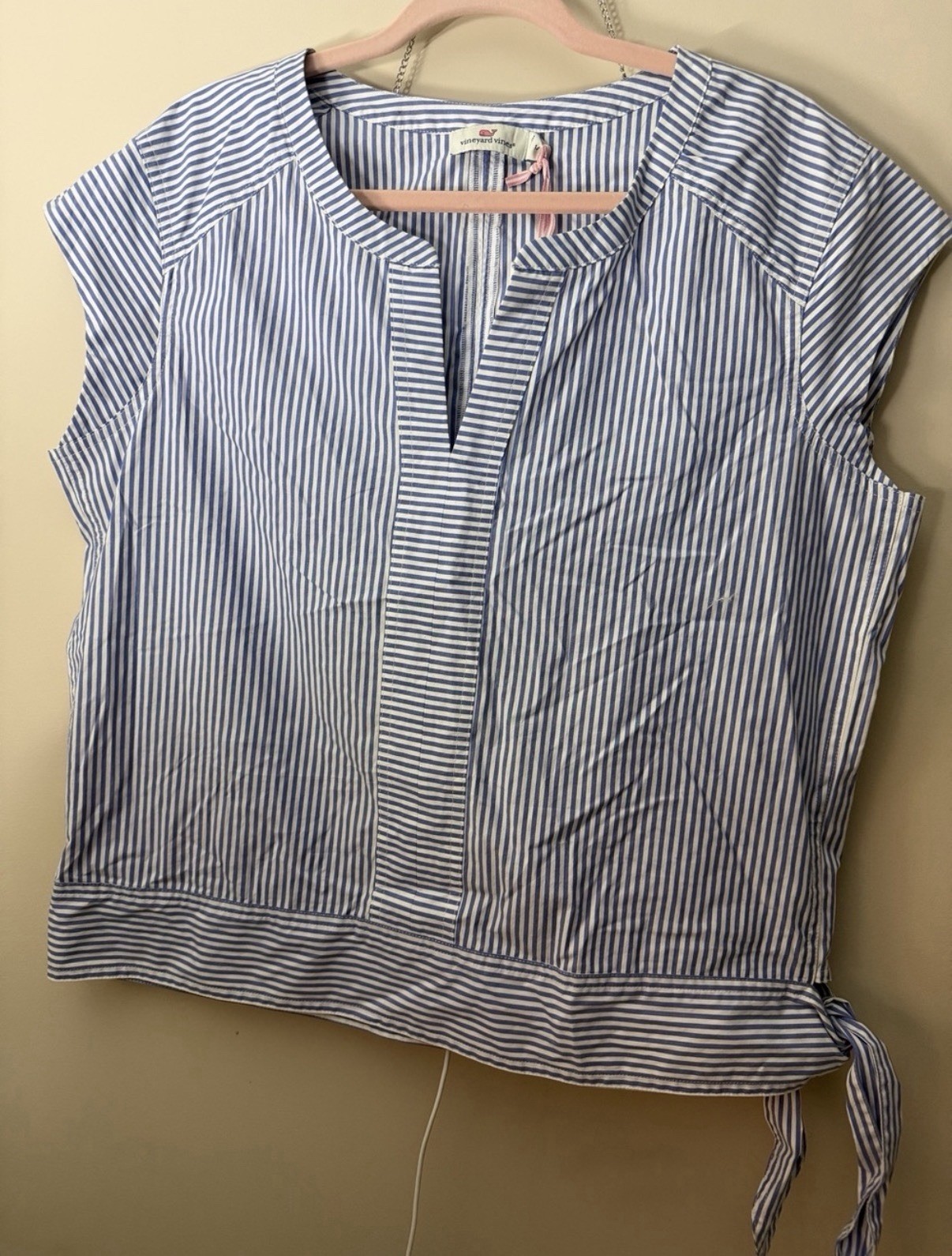 Vineyard Vines Women’s Blue/White Striped Woven Split Neck Top Short Sleeve 14