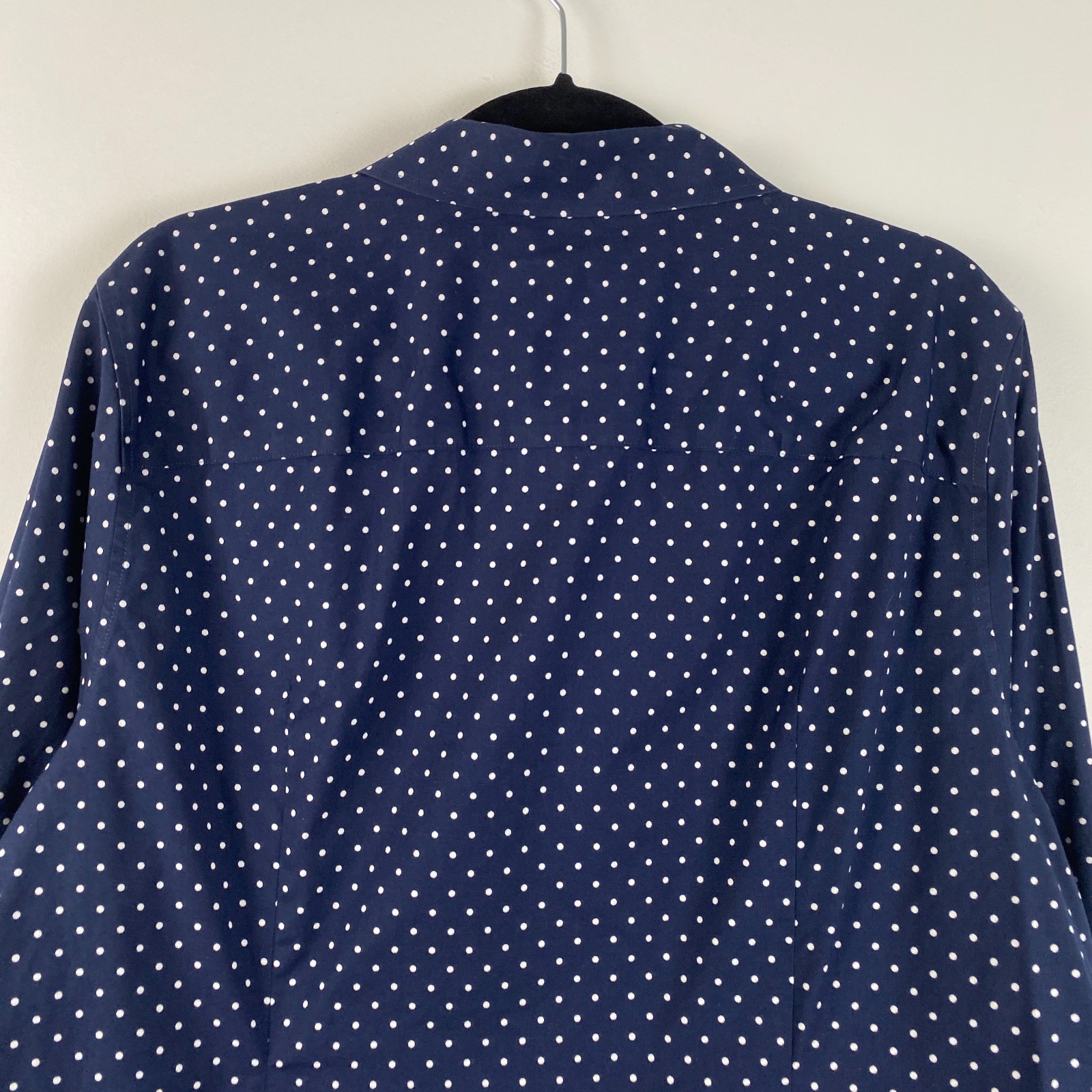 Talbots Wrinkle Resistant Button Up Shirt Size 22WP Navy White Polka Dot Stretch