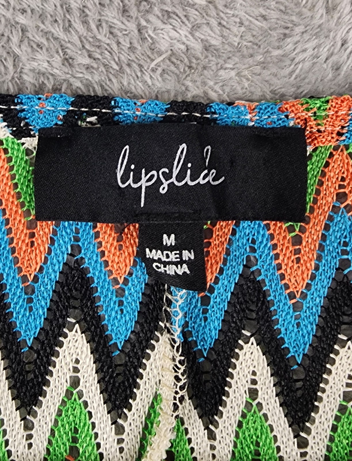 Lipslide Shirt Womens Medium Multicolor Chevron Zig Zag Mesh Knit Boho Festival