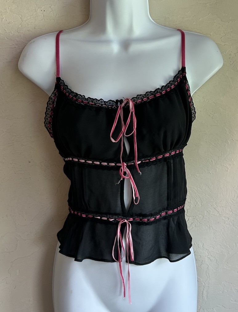 Kimchi Blue Tie Front Cami Tank Top L Y2K Coquette Fairy Romantic Sheer