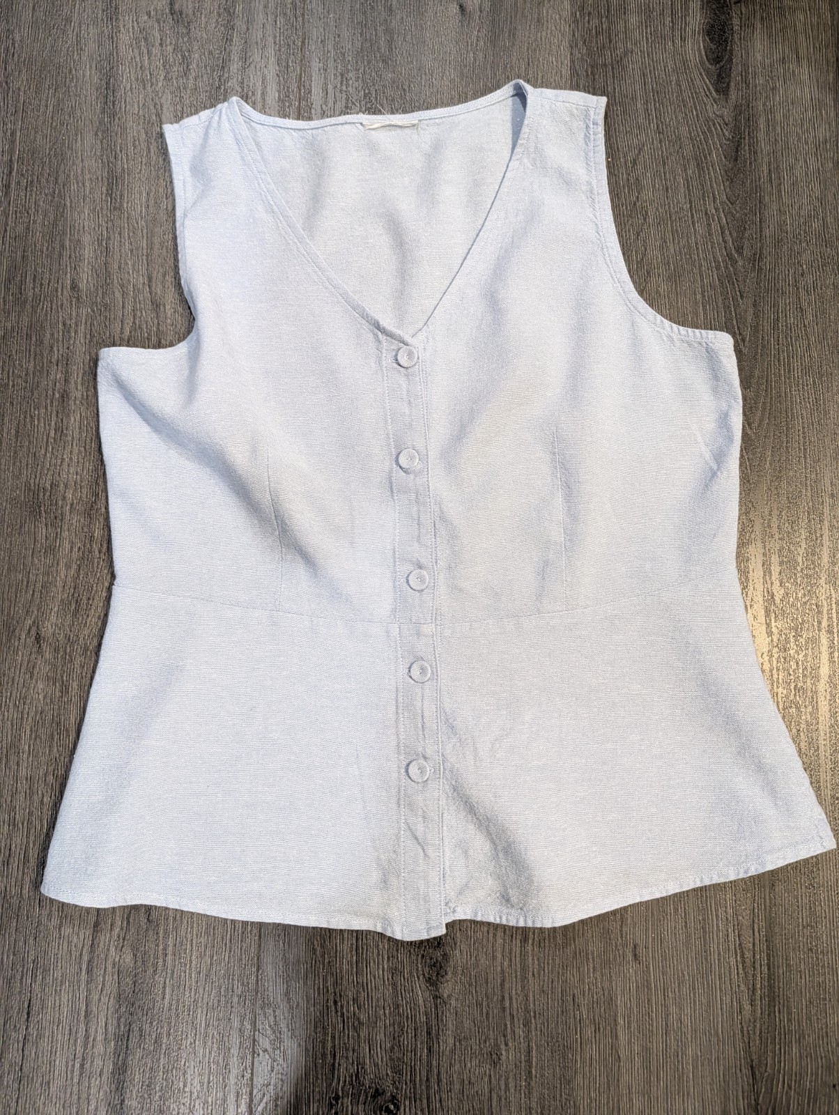 Women’s Linen Rayon Sleeveless Button Front V-Neck Peplum Top Blue Large Coastal