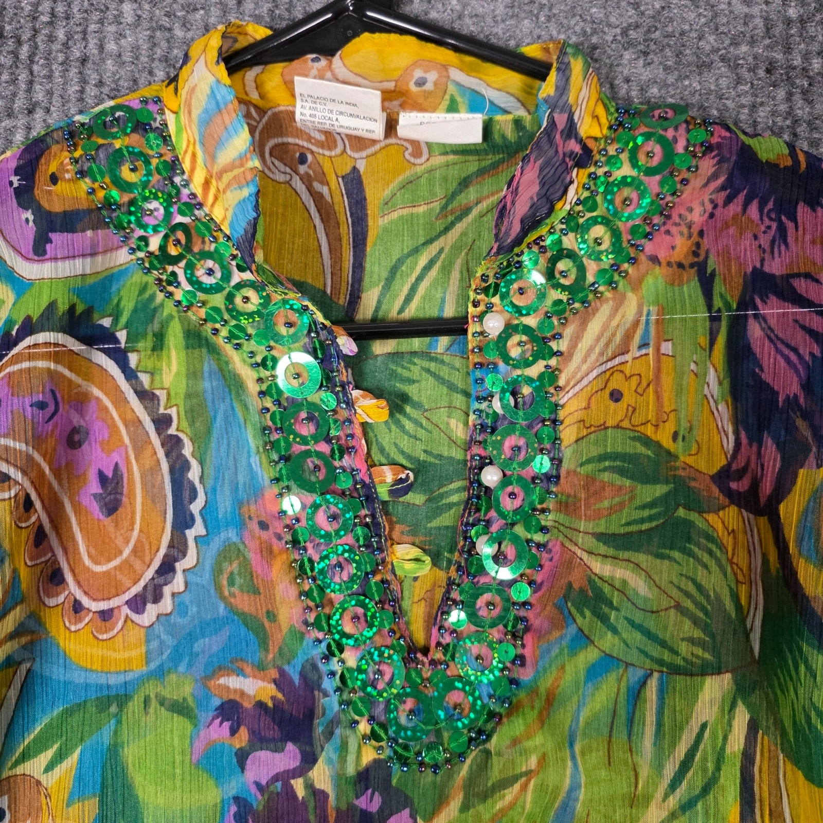 Pearl Tropical Kaftan Tunic Embellished Neck One Size Boho Resort