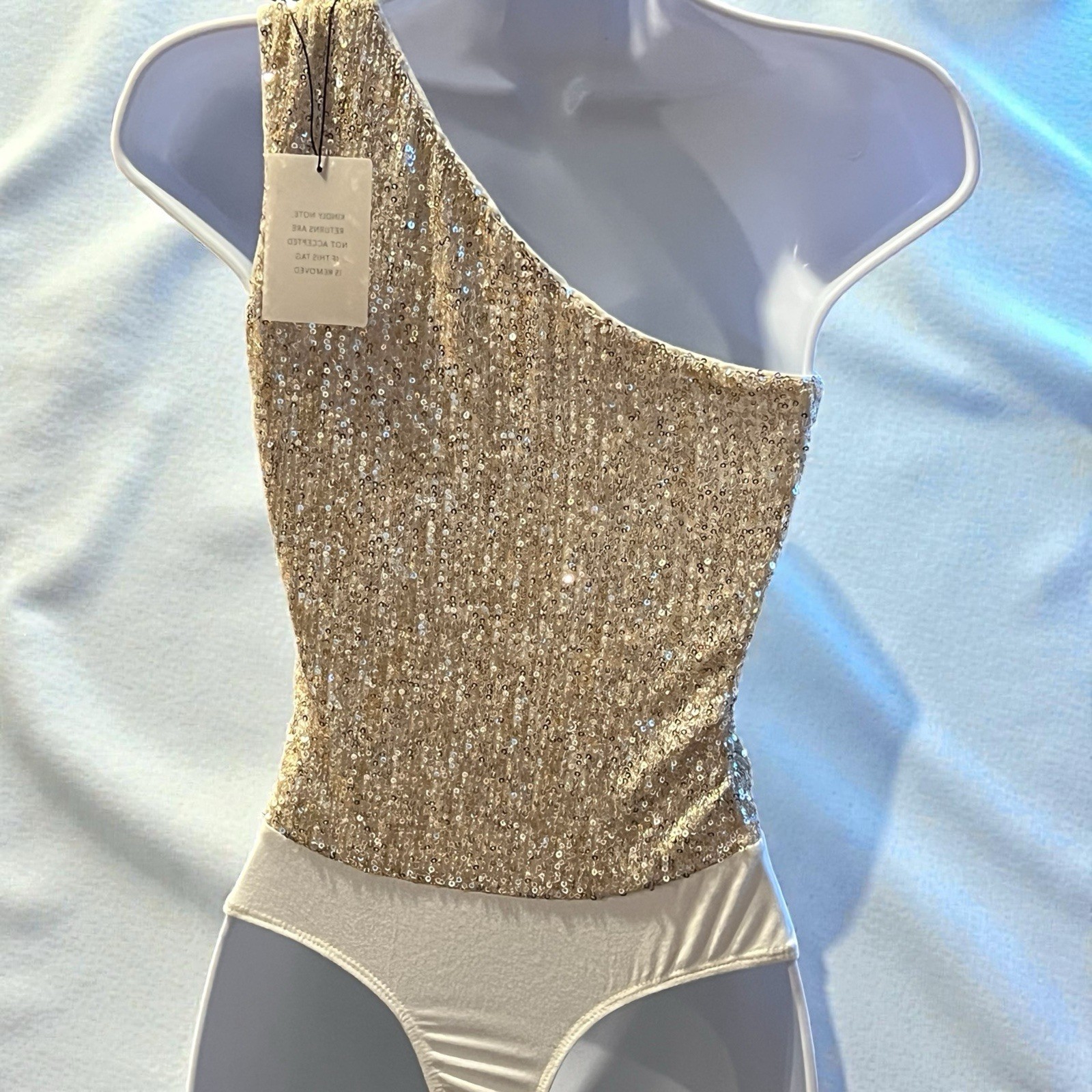 Superdown Remi One Shoulder Bodysuit Gold Sequins Button Snap Size XS