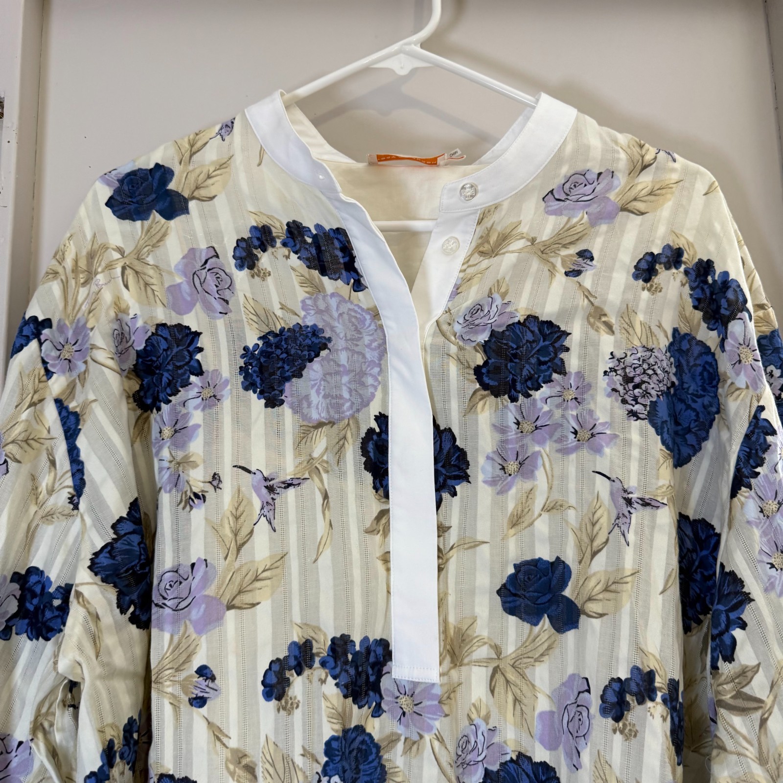 Tory Burch Tunic Top Women’s XL Multicolor Floral Cotton Button Collared Lined