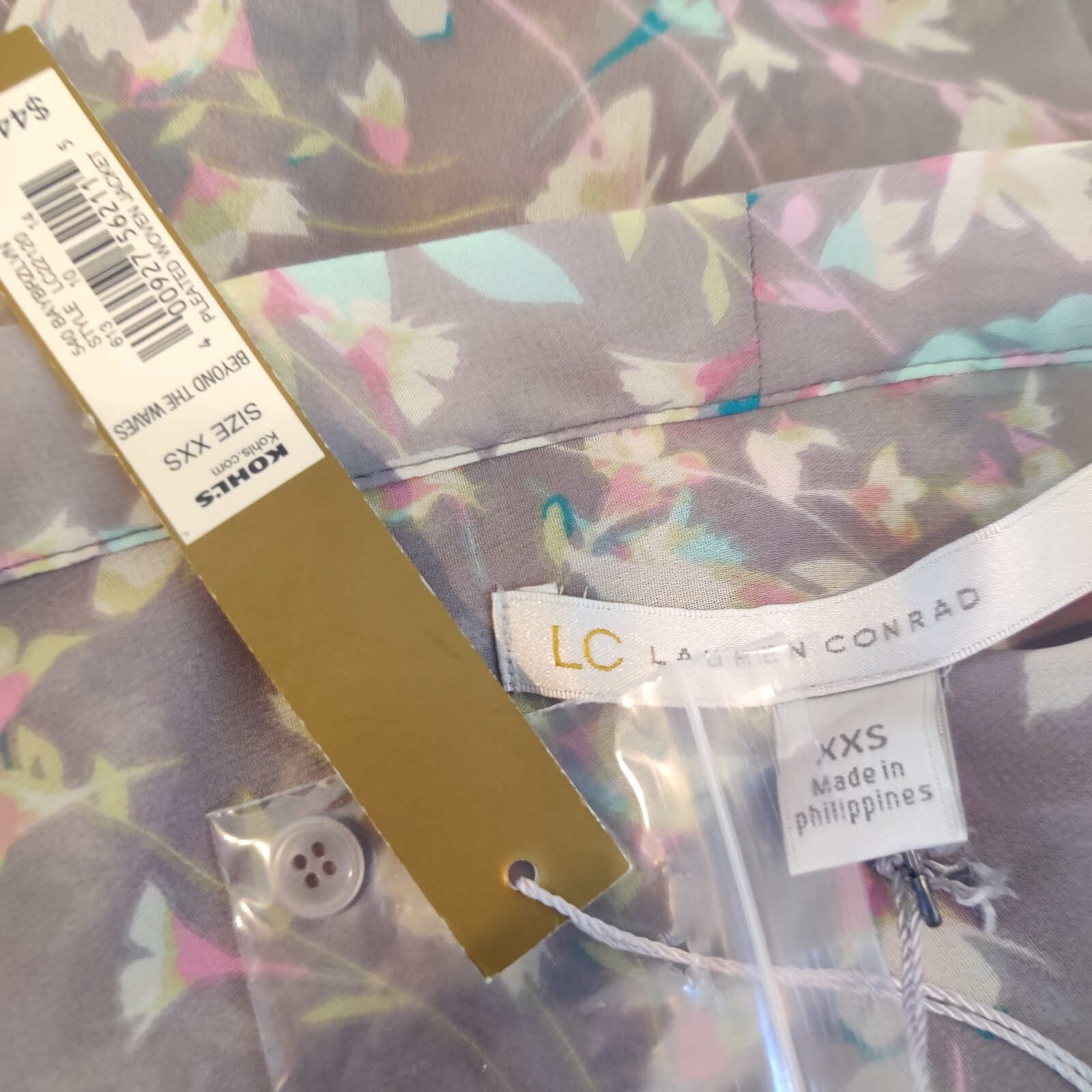 LC Lauren Conrad Open Front Floral Blouse XXS Women’s Tab Sleeve NWT