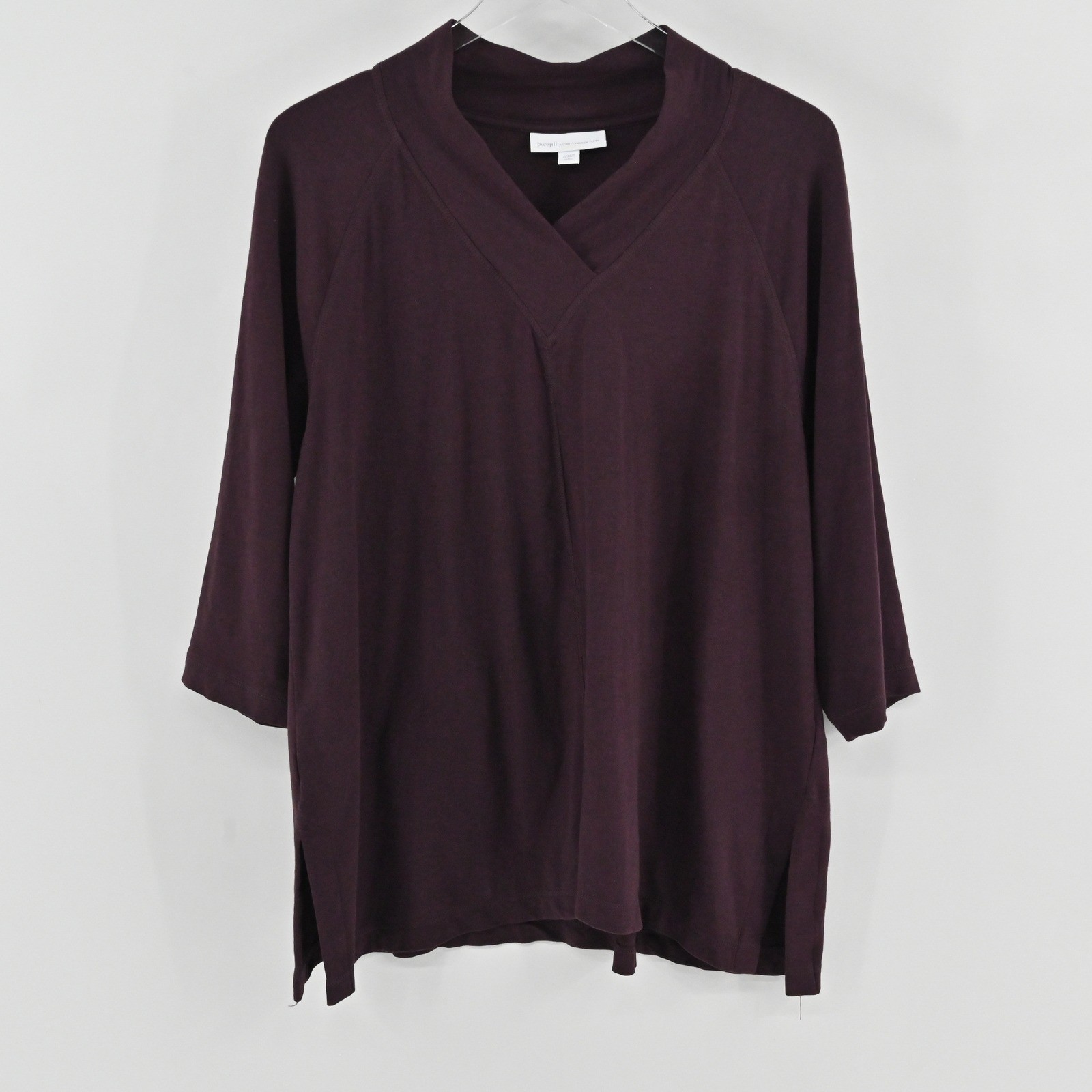 Pure Jill Affinity French Terry Top Womens Size LP Plum Pima Cotton V-Neck Tunic