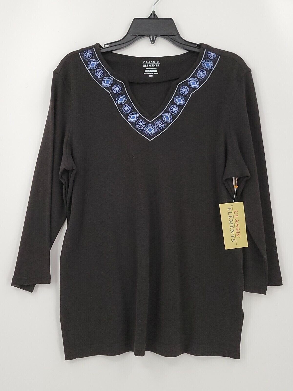 NWT Classic Elements Womens Adult Size Medium Color Black V Neck Long Sleeves