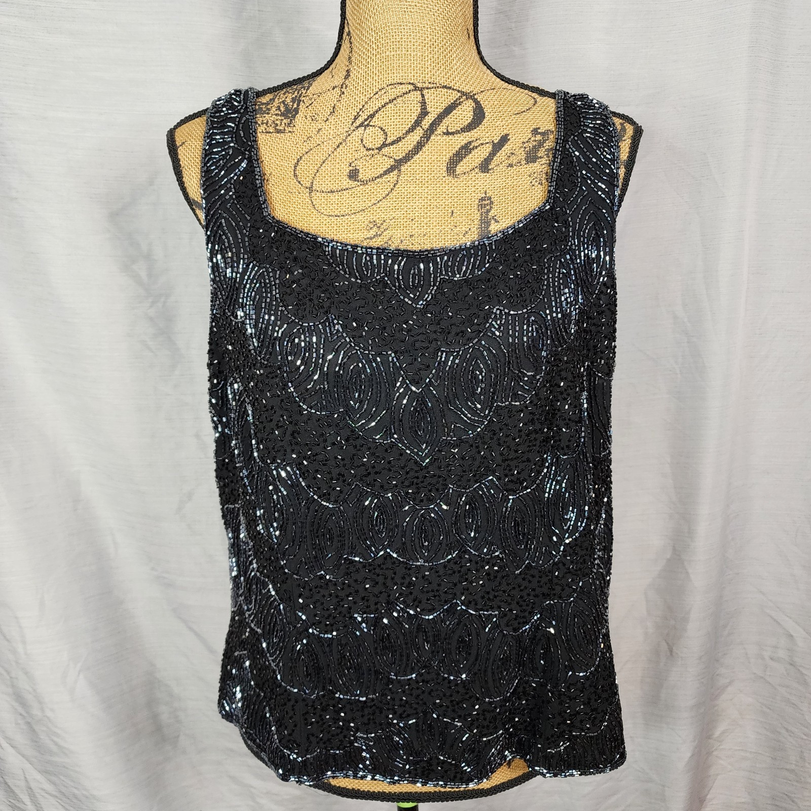 DRESSBARN Size 14 Fully Beaded Sleeveless Cocktail Party Square Neck Tank Blouse