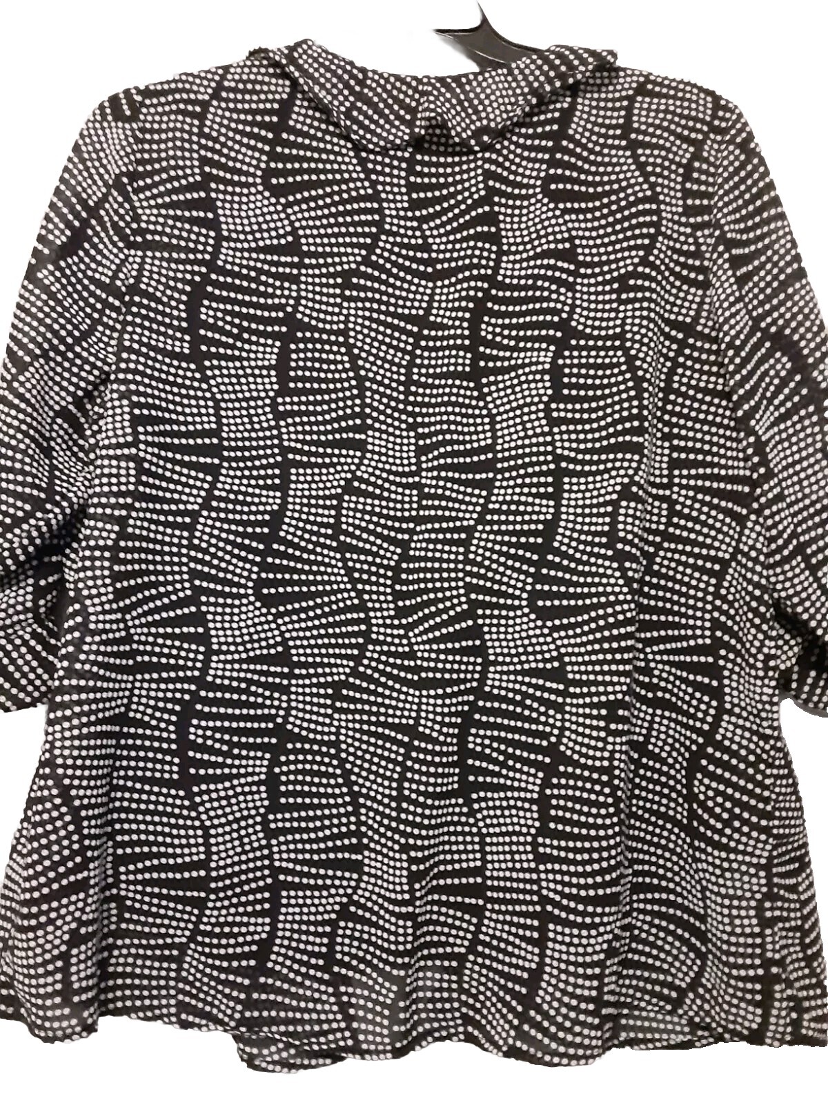 Club Z Collection Sz 1X 2 Piece Set Blouse Black White Polka Dot Ruffled 3/4 Sl