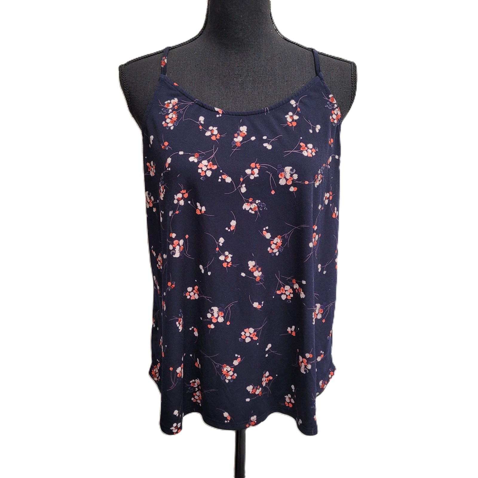 Kaileigh Tank Top (L) Navy Floral Back-Cross Straps