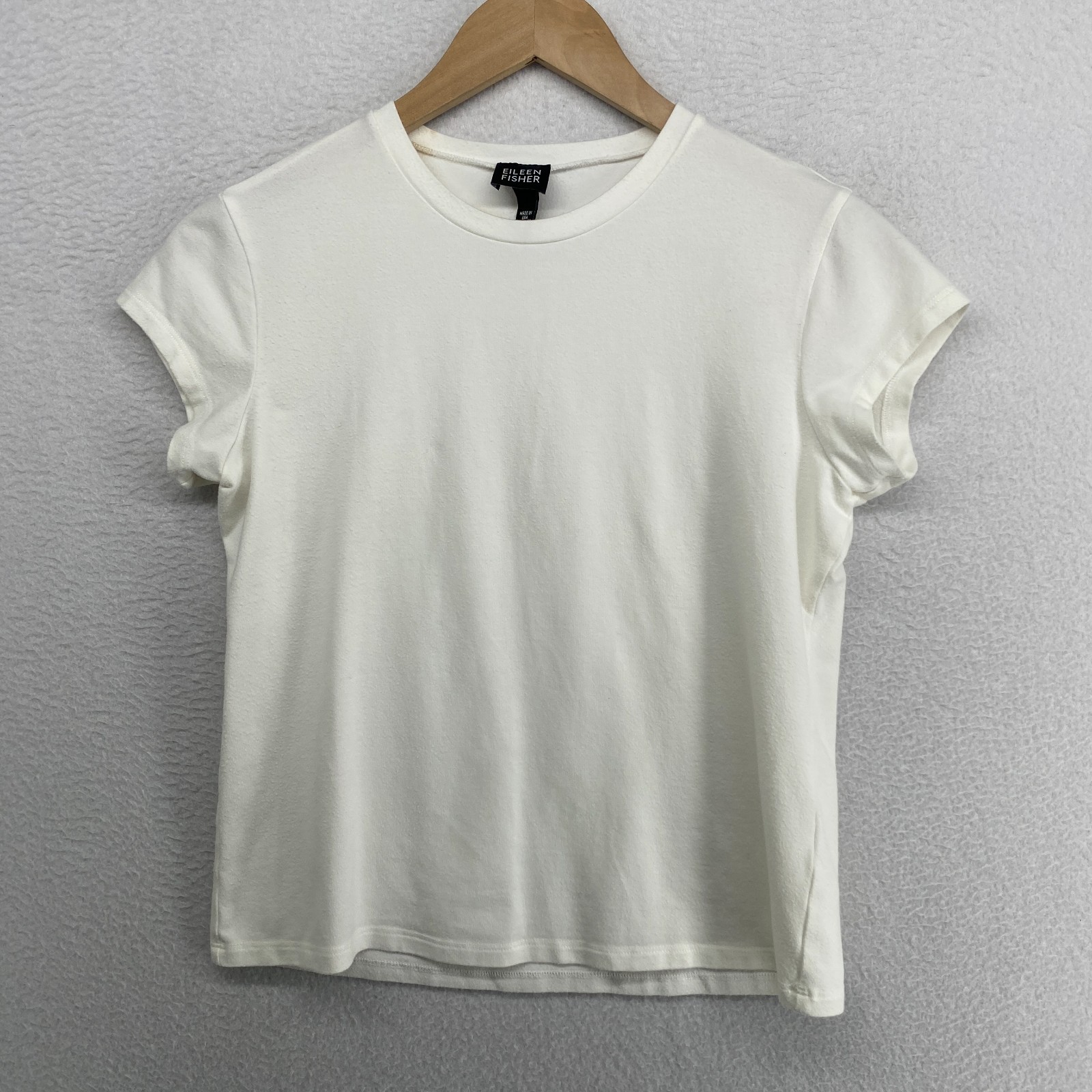 EILEEN FISHER Top 2XS Stretch Cotton Tencel Jersey Crew Neck Basic White USA