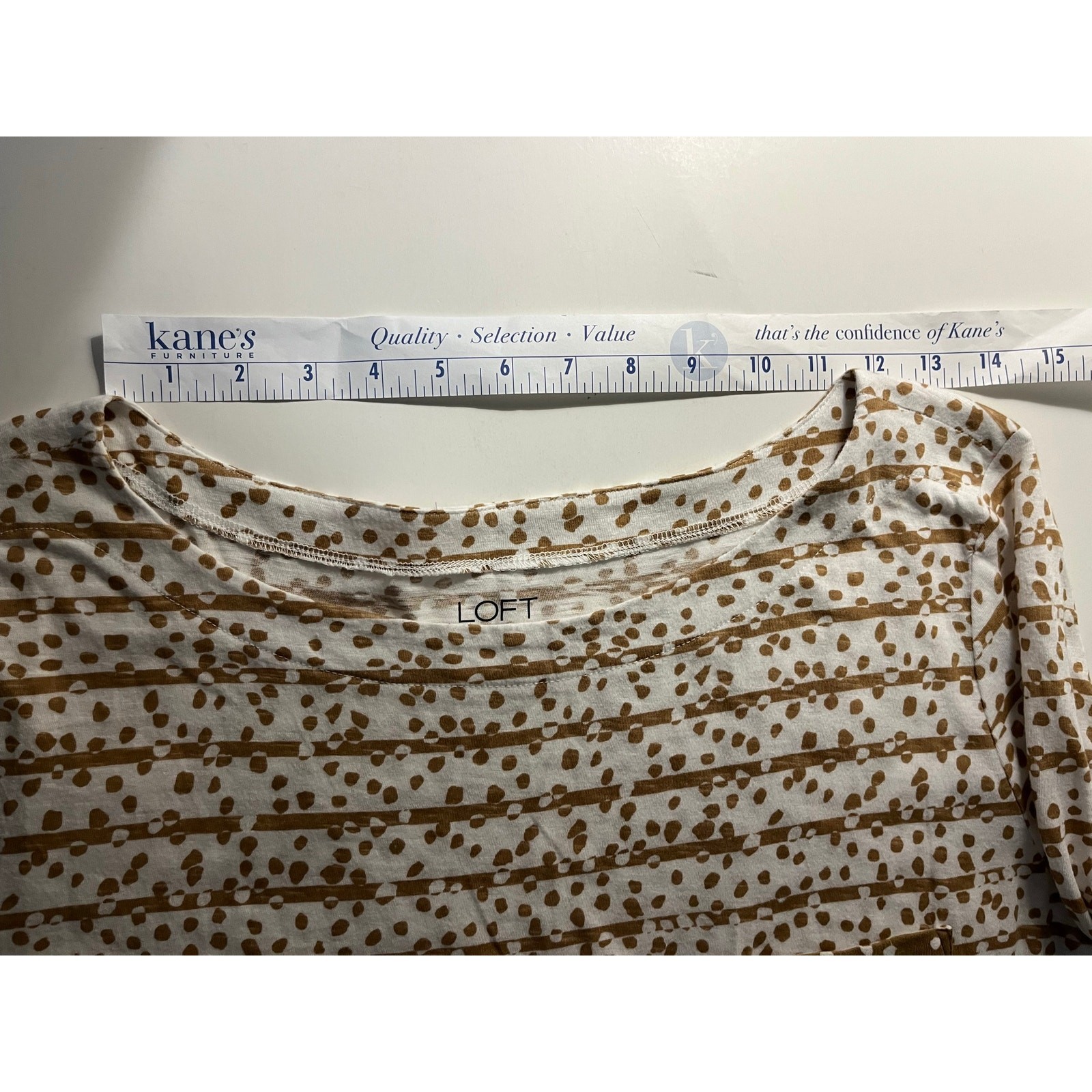 LOFT Outlet XL Brown Ivory Abstract Print Top Boat Neck Pocket Lightweight 3/4