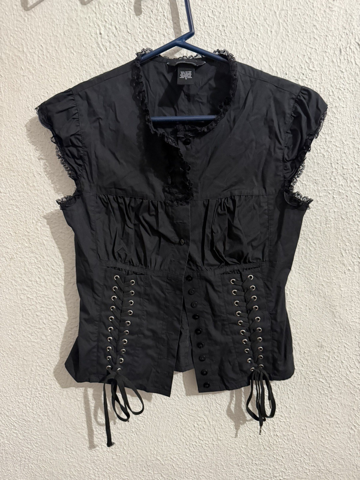 Black Moda International Y2K Button-up Corset Top Size Small Excellent Condition