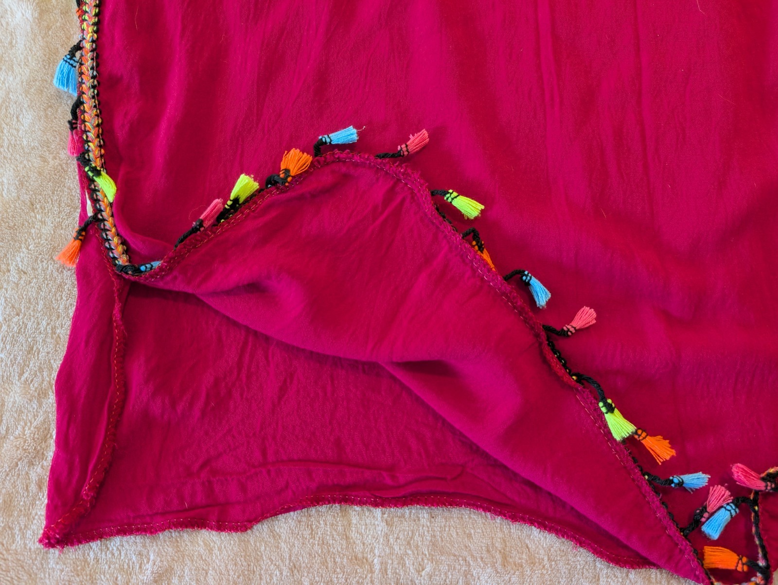 Women’s Pink Multicolor Tassel Caftan Sleeveless V-Neck Tunic Morocco Size M