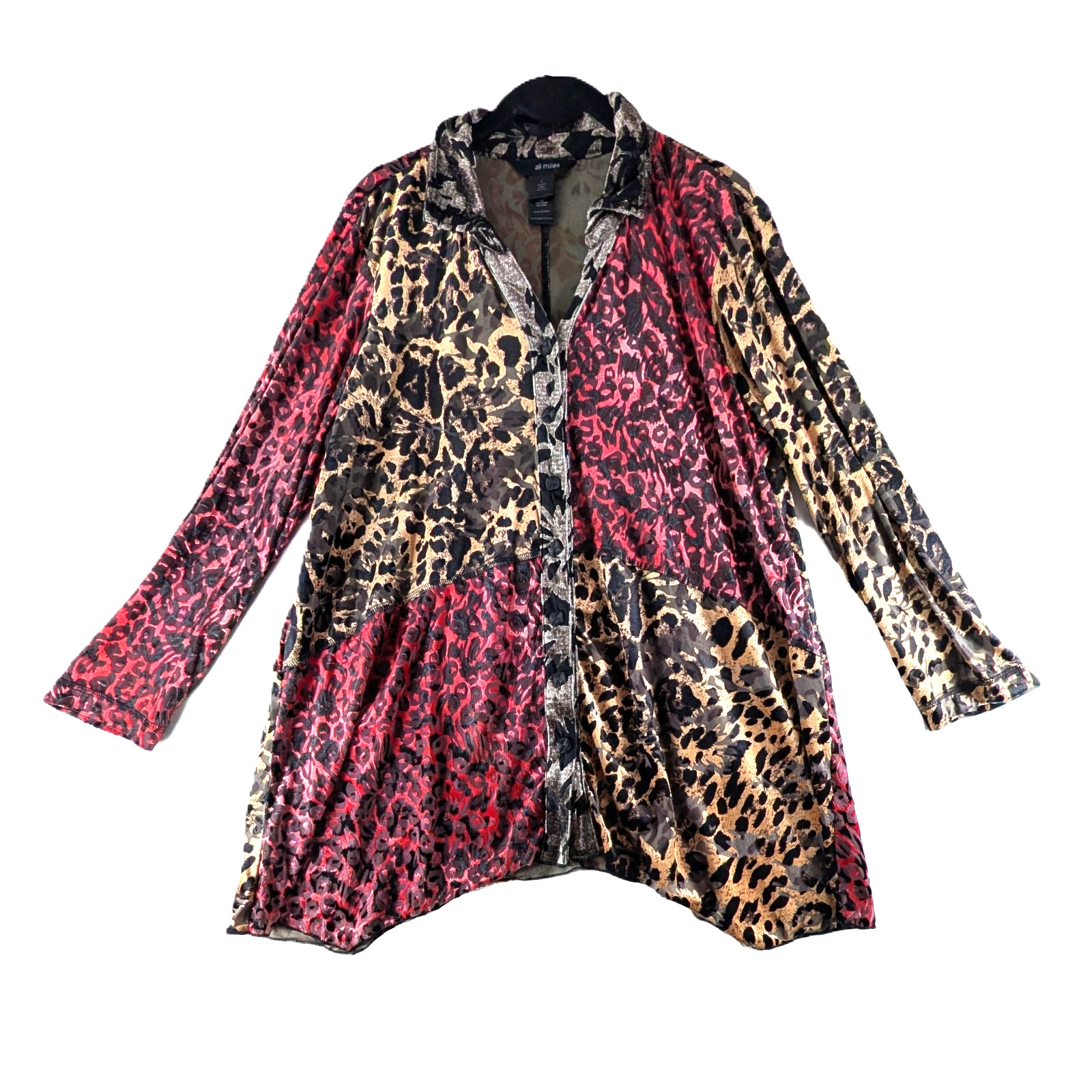 Ali Miles Top Blouse Womens Size Large Burnout Velvet Artsy Lagenlook A-line
