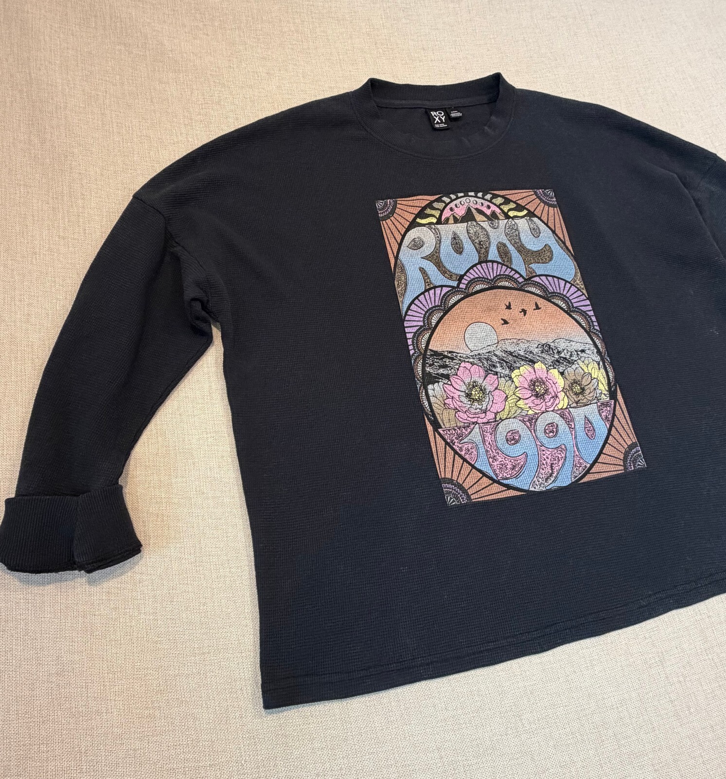 Roxy East Side Waffle Knit Long sleeve Tee -Anthracite – Size XL