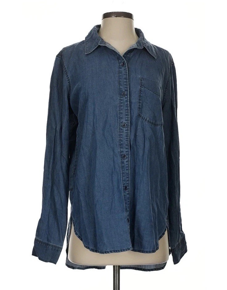 Athleta Bootjack Tencel Lyocell Button Up Shirt Dark Denim Wash Size Small