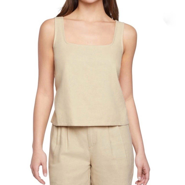 EXPRESS Women Soft Linen Crop Square Neck Cream Tank Top Blouse Size XL