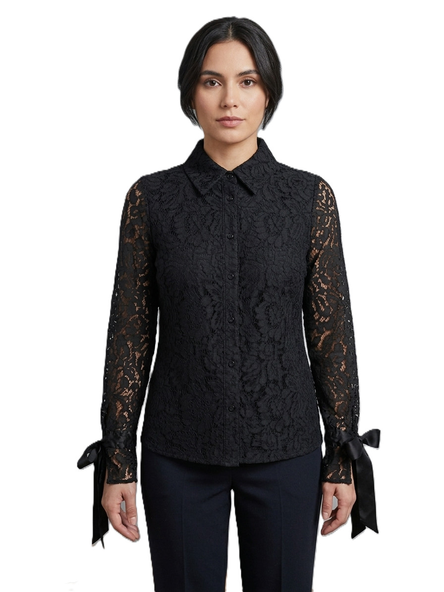 Floral Lace Button-Up Blouse Black, Sample, Size S The Noli Shop